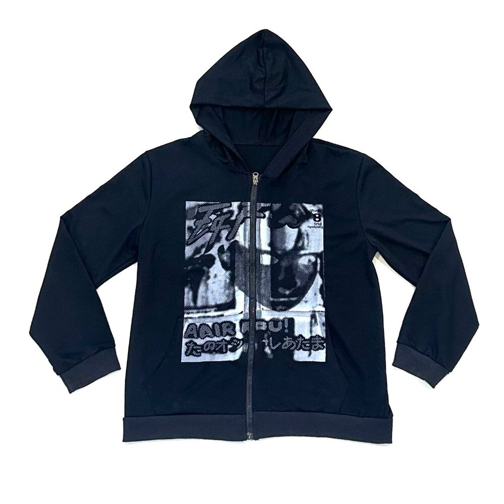 navy blue oversized graphic hoodie